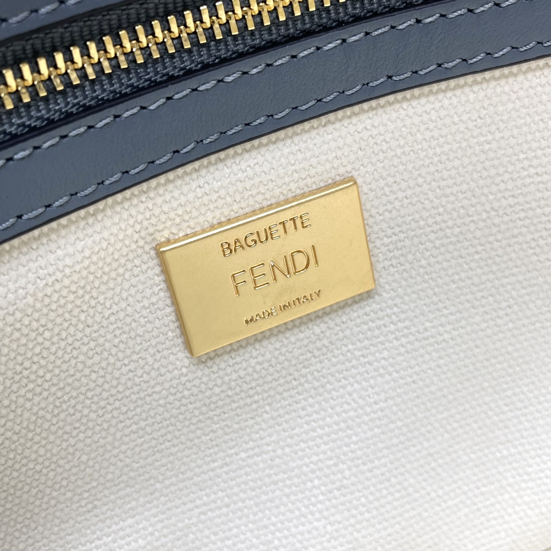 Fendi Medium Baguette FF Canvas Embroidery Shoulder Bag Multicolor/Grey Blue